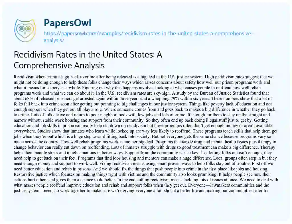 Essay on Recidivism Rates in the United States: a Comprehensive Analysis