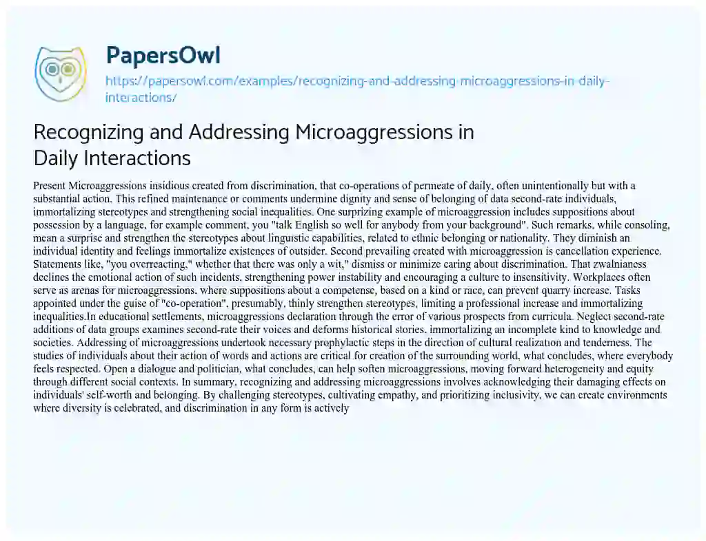 Essay on Recognizing and Addressing Microaggressions in Daily Interactions