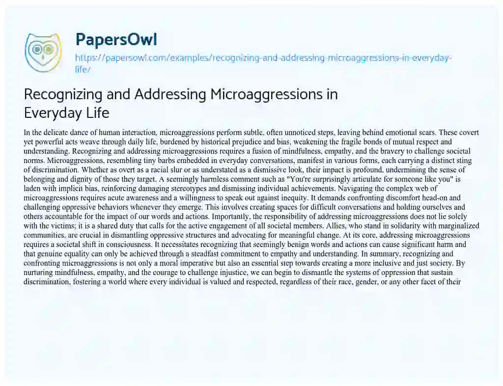 Essay on Recognizing and Addressing Microaggressions in Everyday Life
