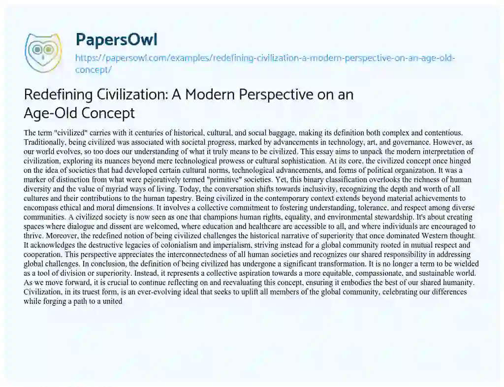 Essay on Redefining Civilization: a Modern Perspective on an Age-Old Concept