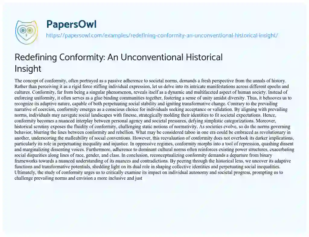 Essay on Redefining Conformity: an Unconventional Historical Insight