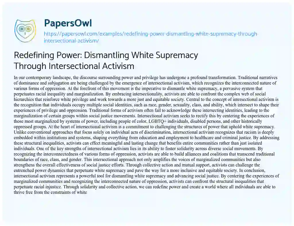 Essay on Redefining Power: Dismantling White Supremacy through Intersectional Activism