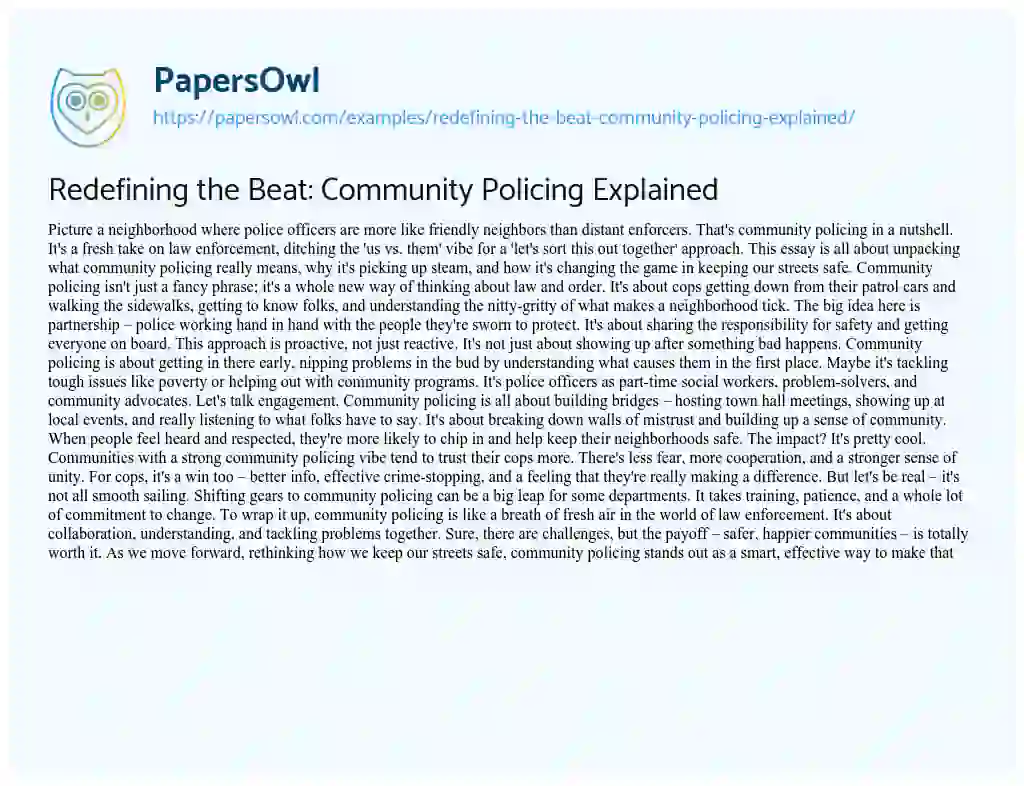 Essay on Redefining the Beat: Community Policing Explained