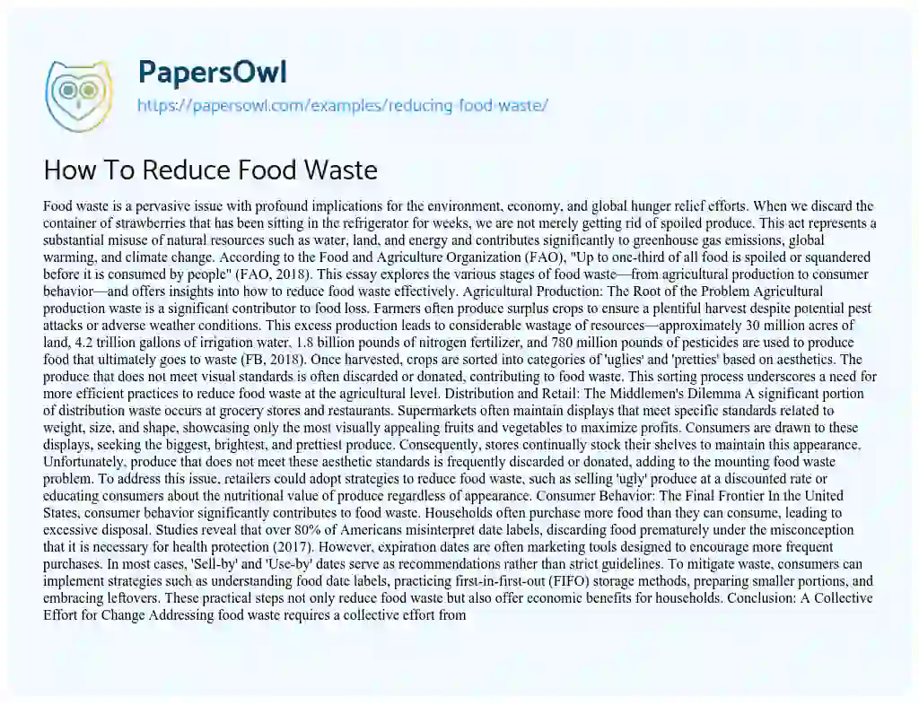 Essay on Reducing Food Waste