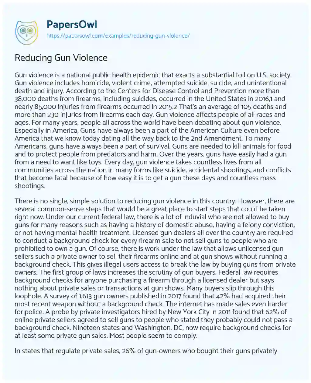 Reducing Gun Violence essay