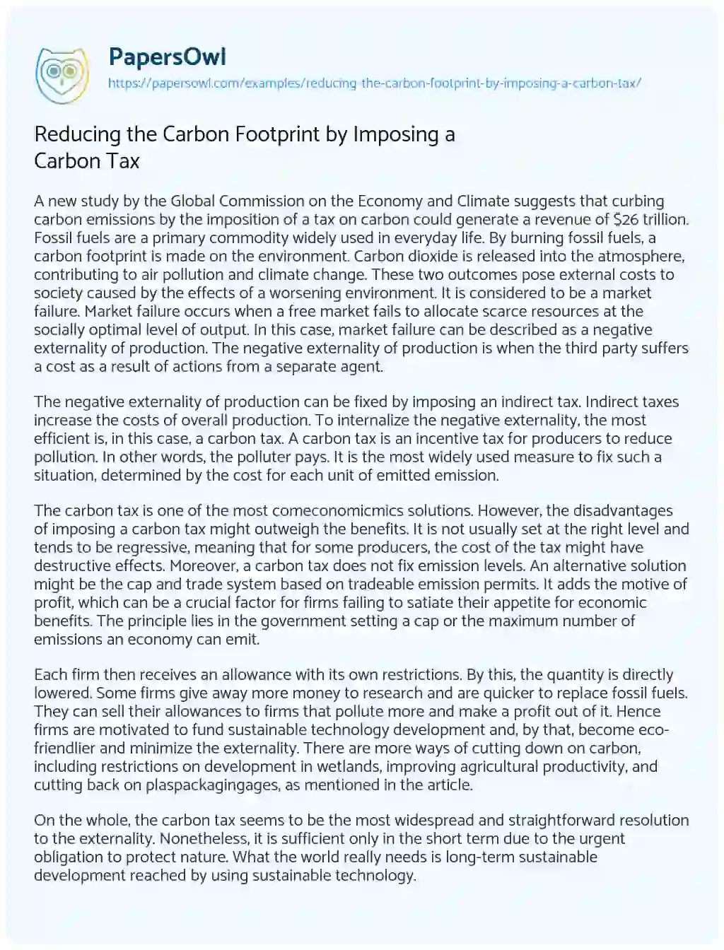 Essay on Reducing the Carbon Footprint by Imposing a Carbon Tax
