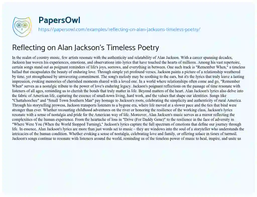Essay on Reflecting on Alan Jackson’s Timeless Poetry