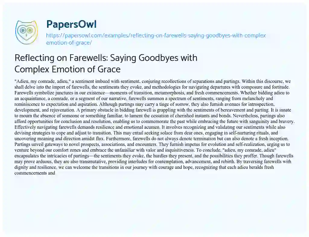 Essay on Reflecting on Farewells: Saying Goodbyes with Complex Emotion of Grace