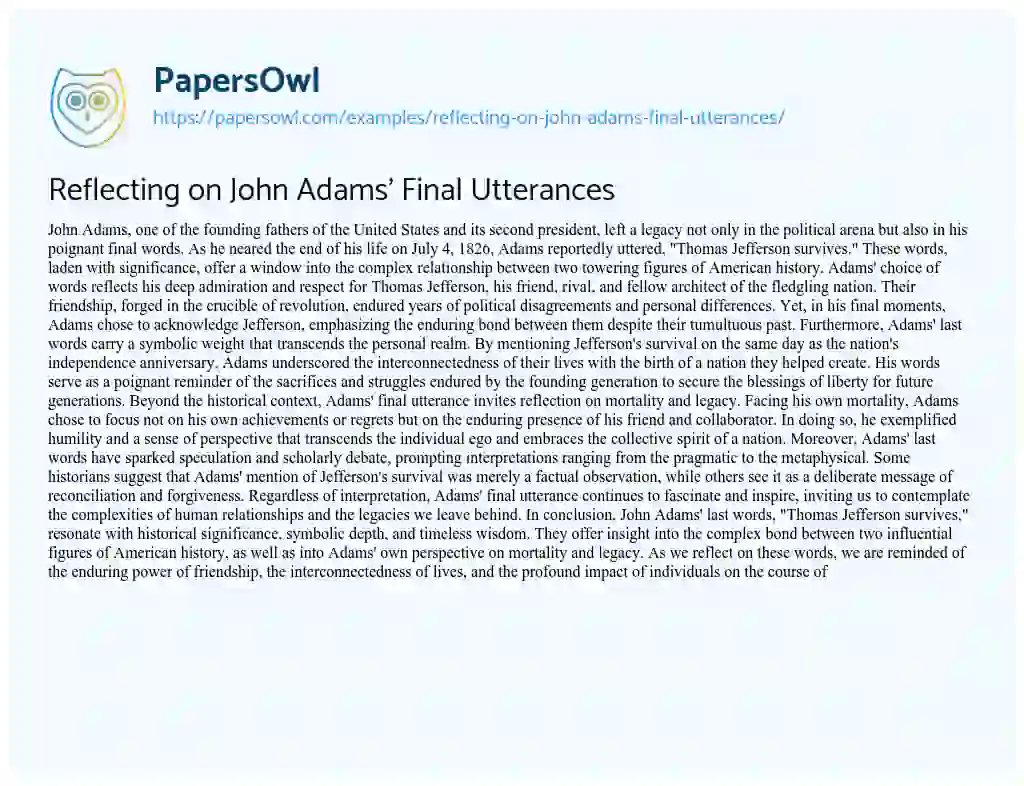Essay on Reflecting on John Adams’ Final Utterances