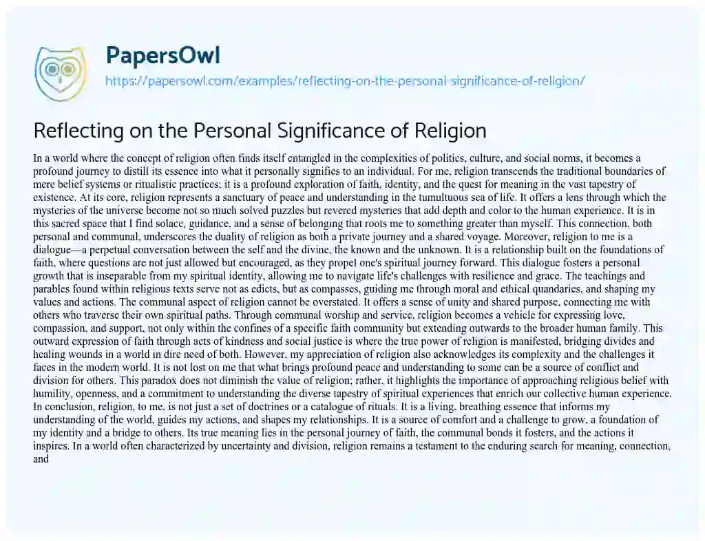 Essay on Reflecting on the Personal Significance of Religion