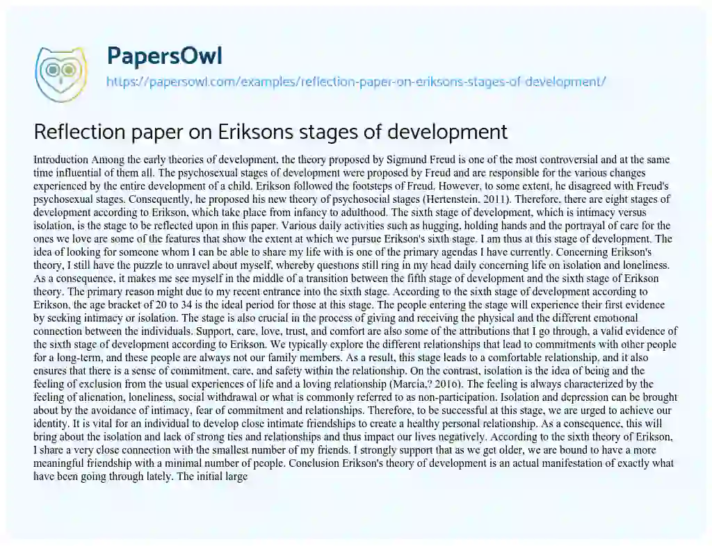 Essay on Reflection Paper on Eriksons Stages of Development