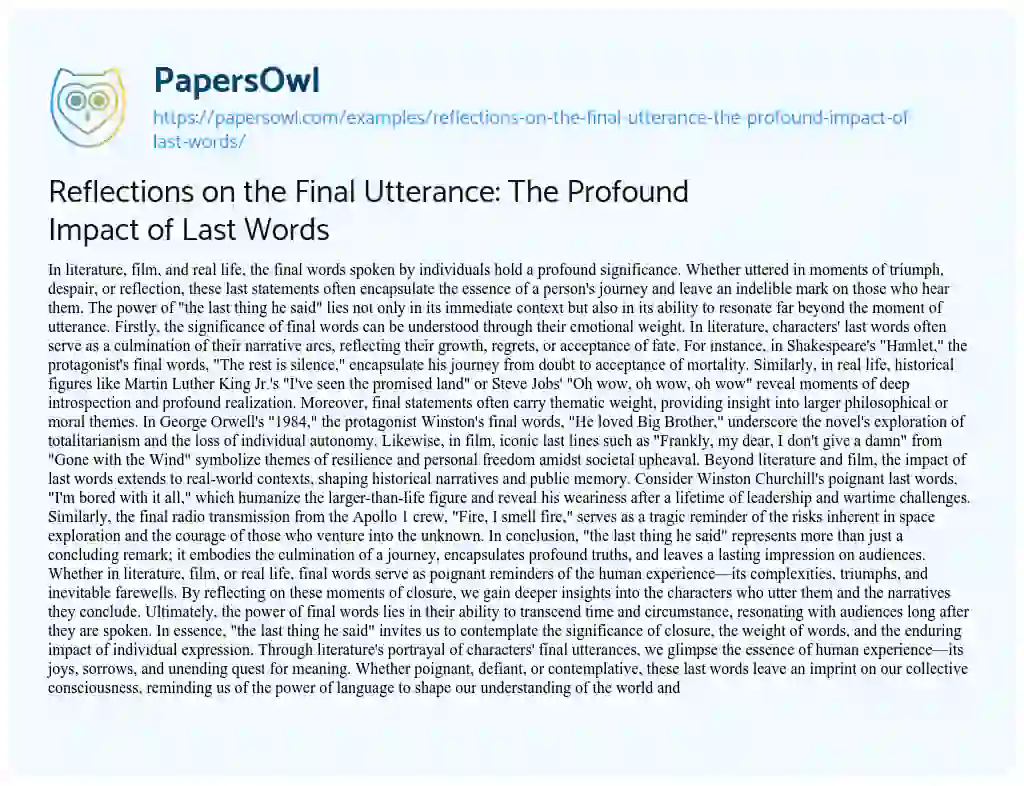 Essay on Reflections on the Final Utterance: the Profound Impact of Last Words