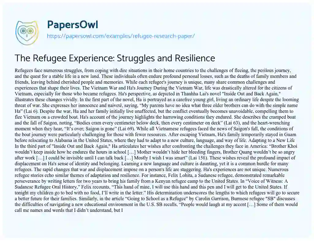 Essay on Refugee Research Paper