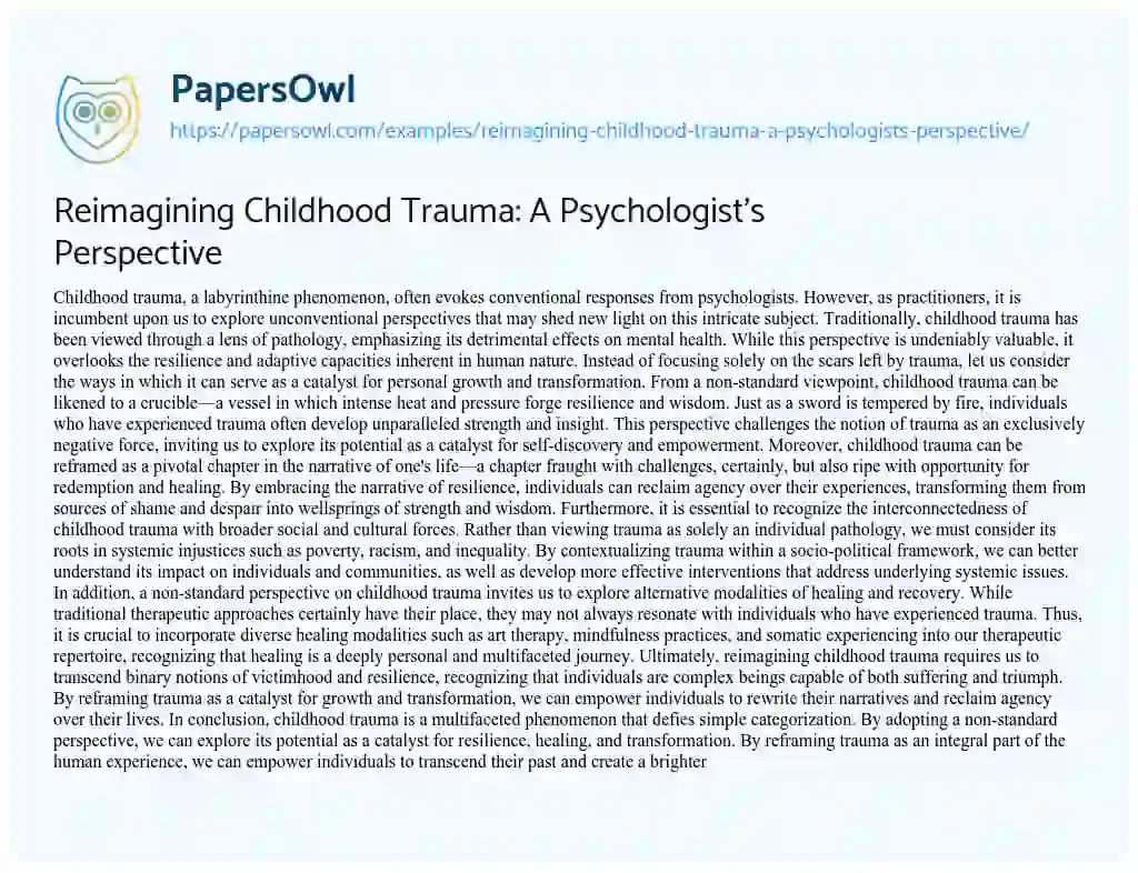 Essay on Reimagining Childhood Trauma: a Psychologist’s Perspective
