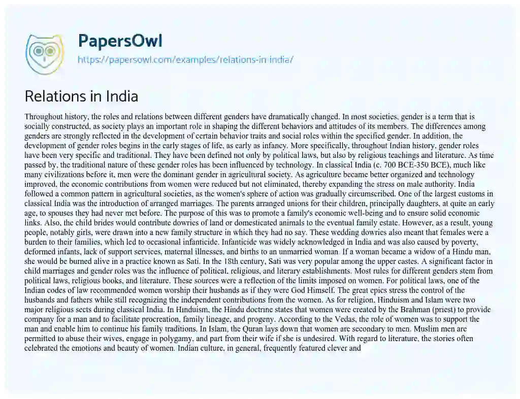 Essay on Relations in India