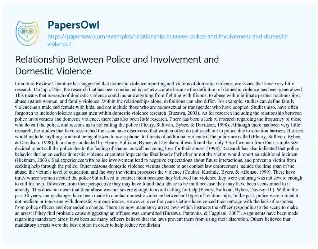 Relationship between Police and Involvement and Domestic Violence essay