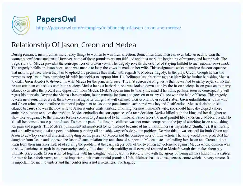 Relationship of Jason, Creon and Medea essay