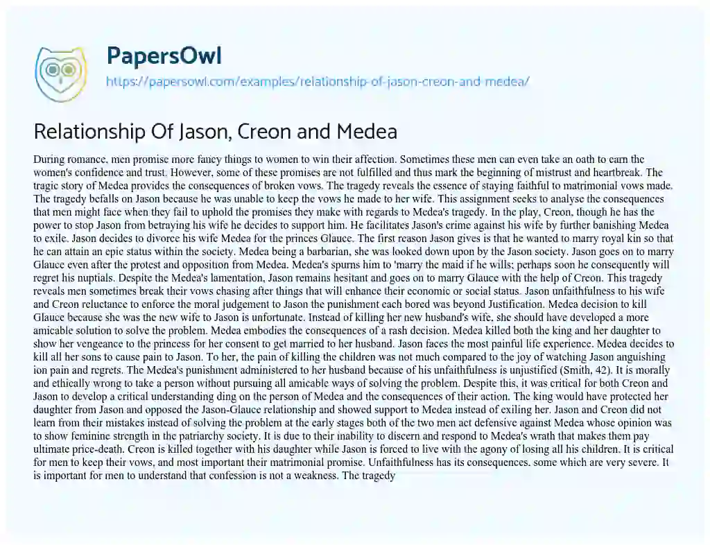 Essay on Relationship of Jason, Creon and Medea