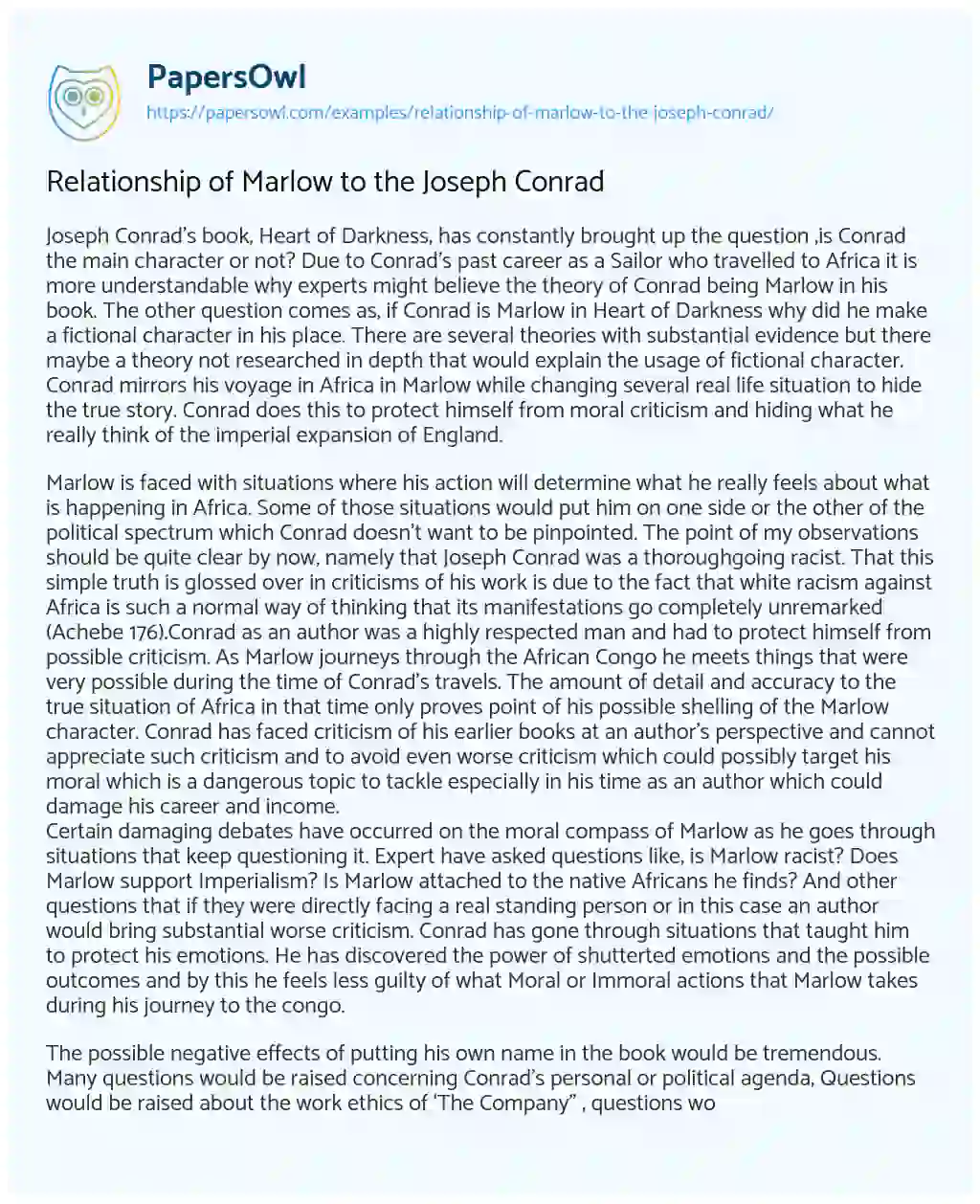 Essay on Relationship of Marlow to the Joseph Conrad