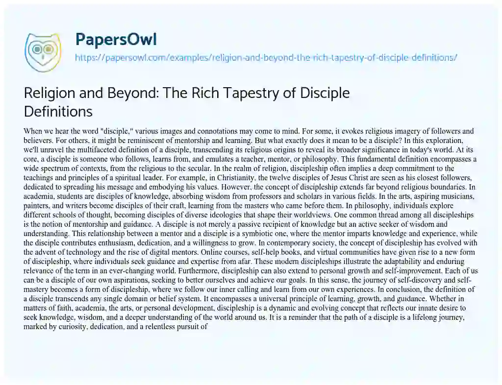 Essay on Religion and Beyond: the Rich Tapestry of Disciple Definitions