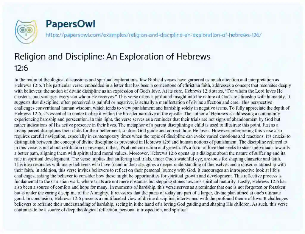 Essay on Religion and Discipline: an Exploration of Hebrews 12:6