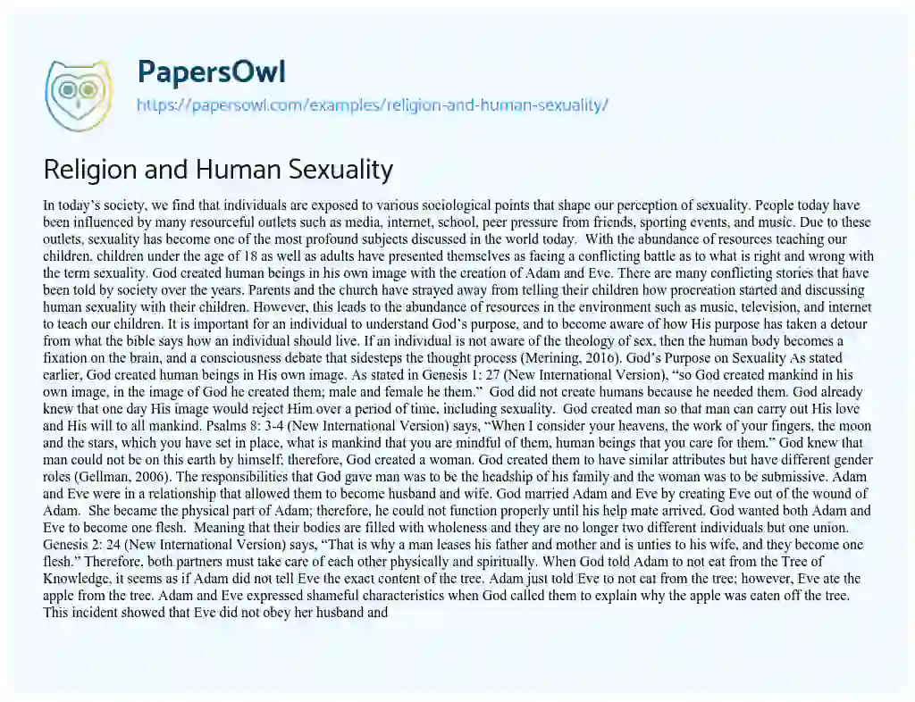 Essay on Religion and Human Sexuality