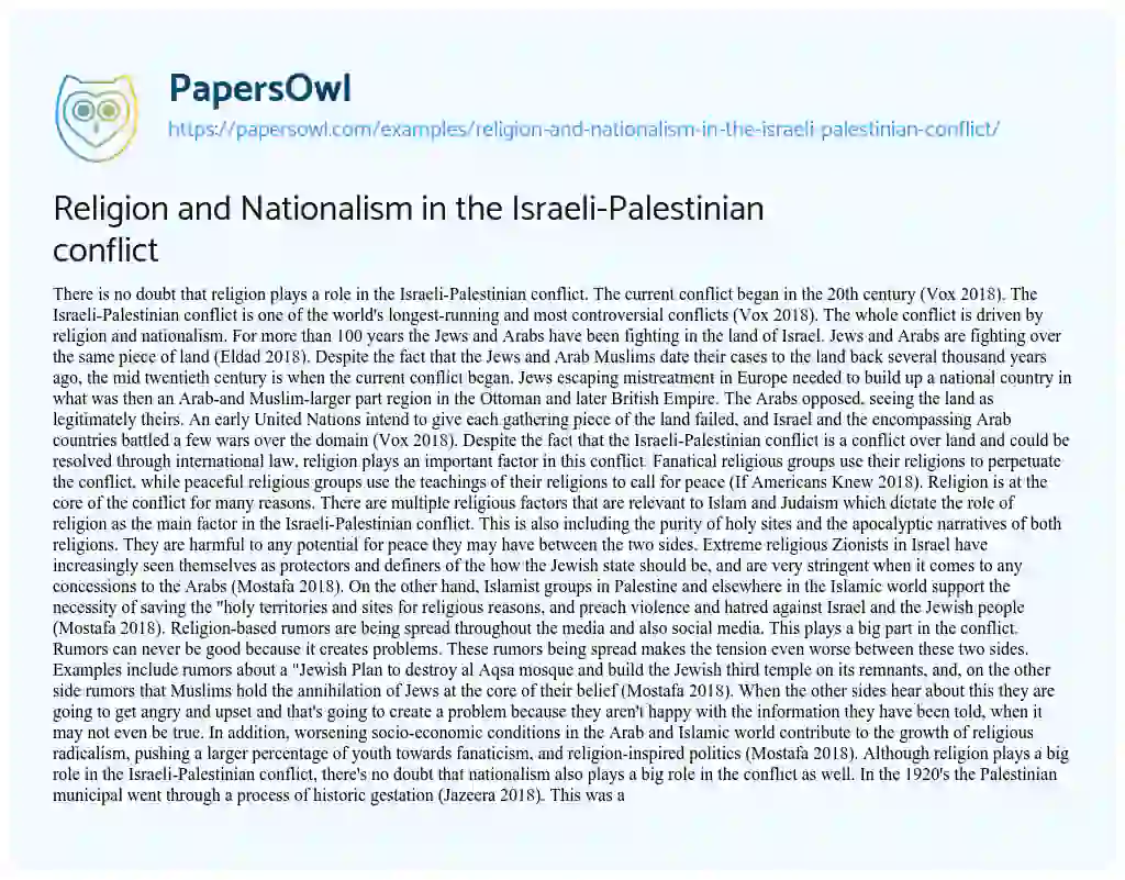Essay on Religion and Nationalism in the Israeli-Palestinian Conflict