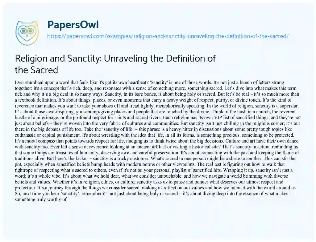 Essay on Religion and Sanctity: Unraveling the Definition of the Sacred