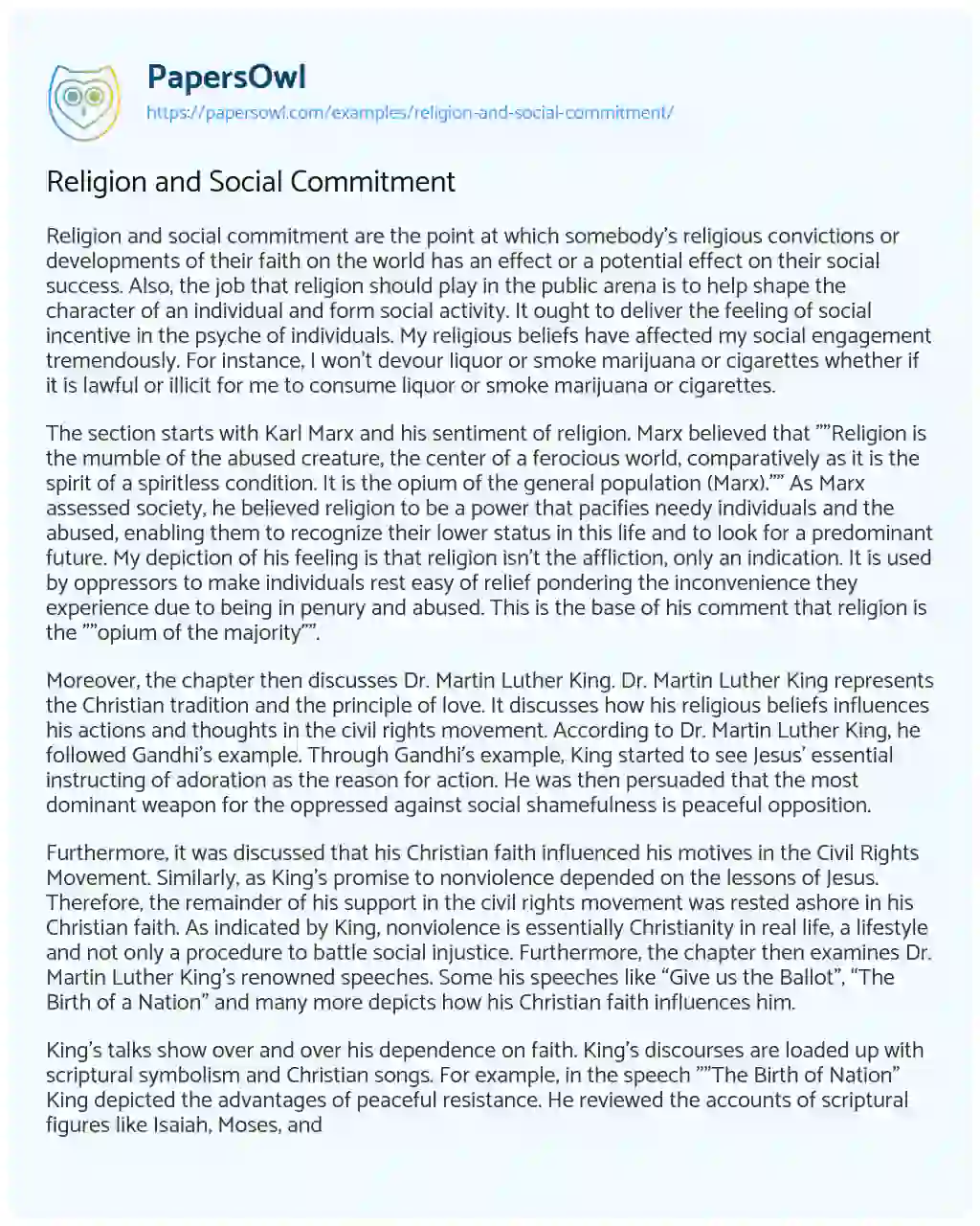 Religion and Social Commitment essay