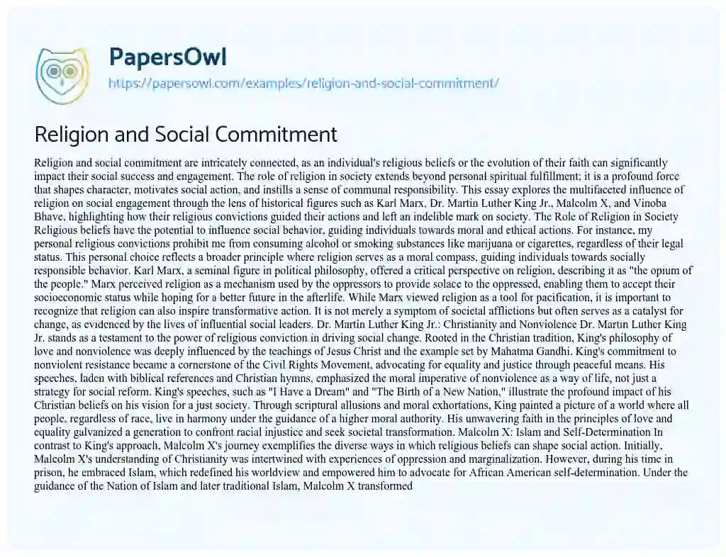 Essay on Religion and Social Commitment