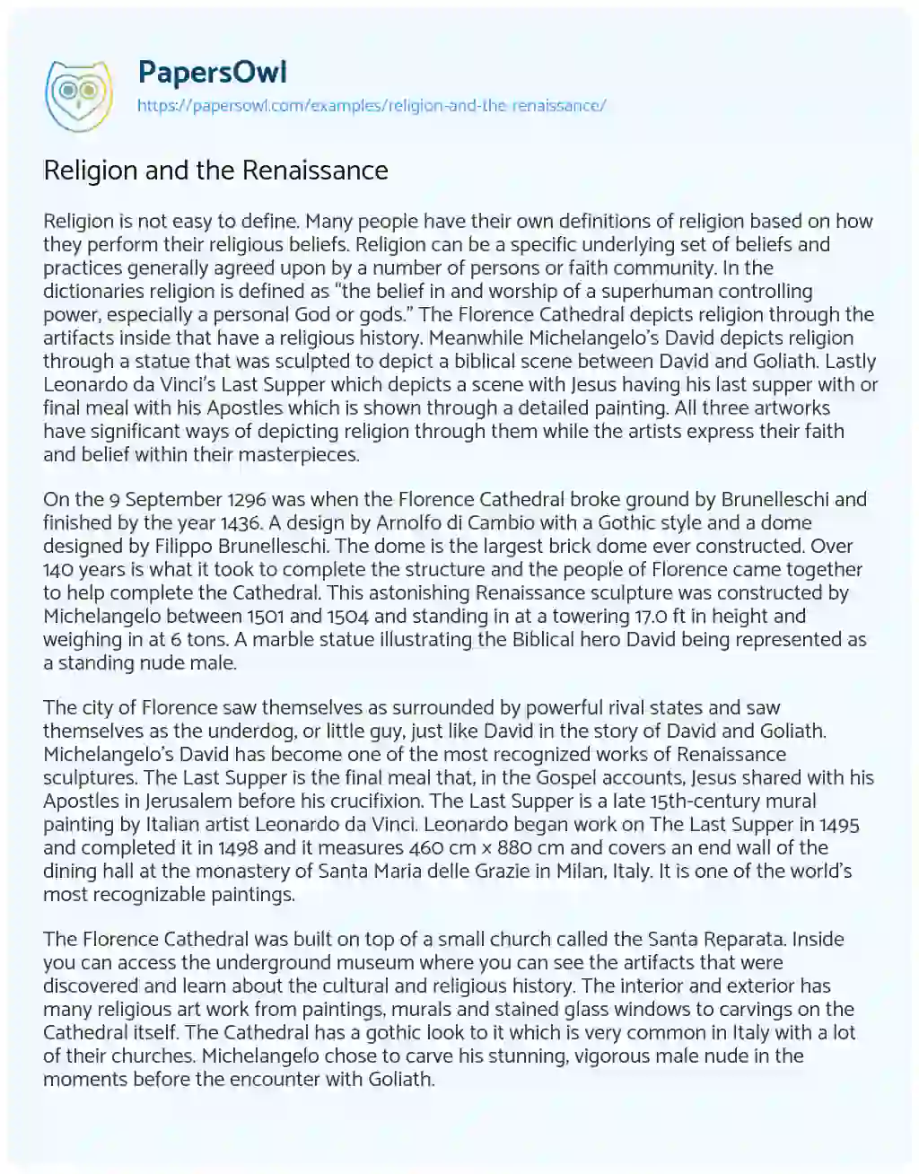 Religion and the Renaissance essay