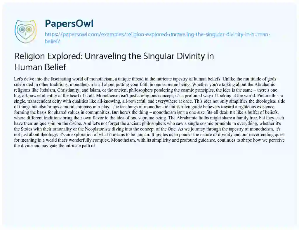 Essay on Religion Explored: Unraveling the Singular Divinity in Human Belief