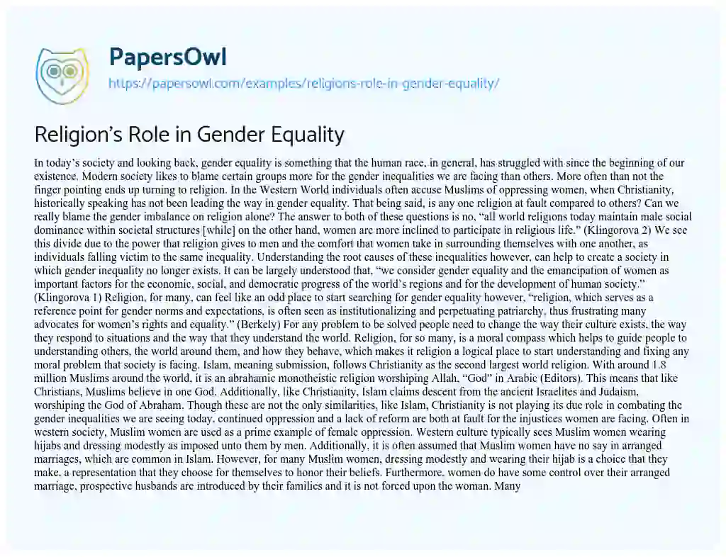 gender equality in religion essays