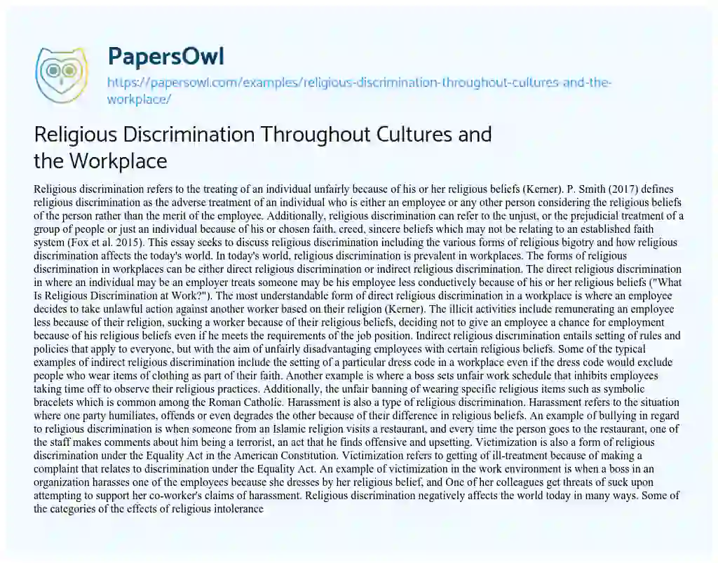 Religious Discrimination Throughout Cultures and the Workplace essay