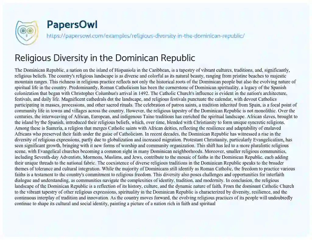 Essay on Religious Diversity in the Dominican Republic