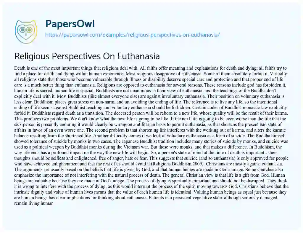 Religious Perspectives on Euthanasia essay