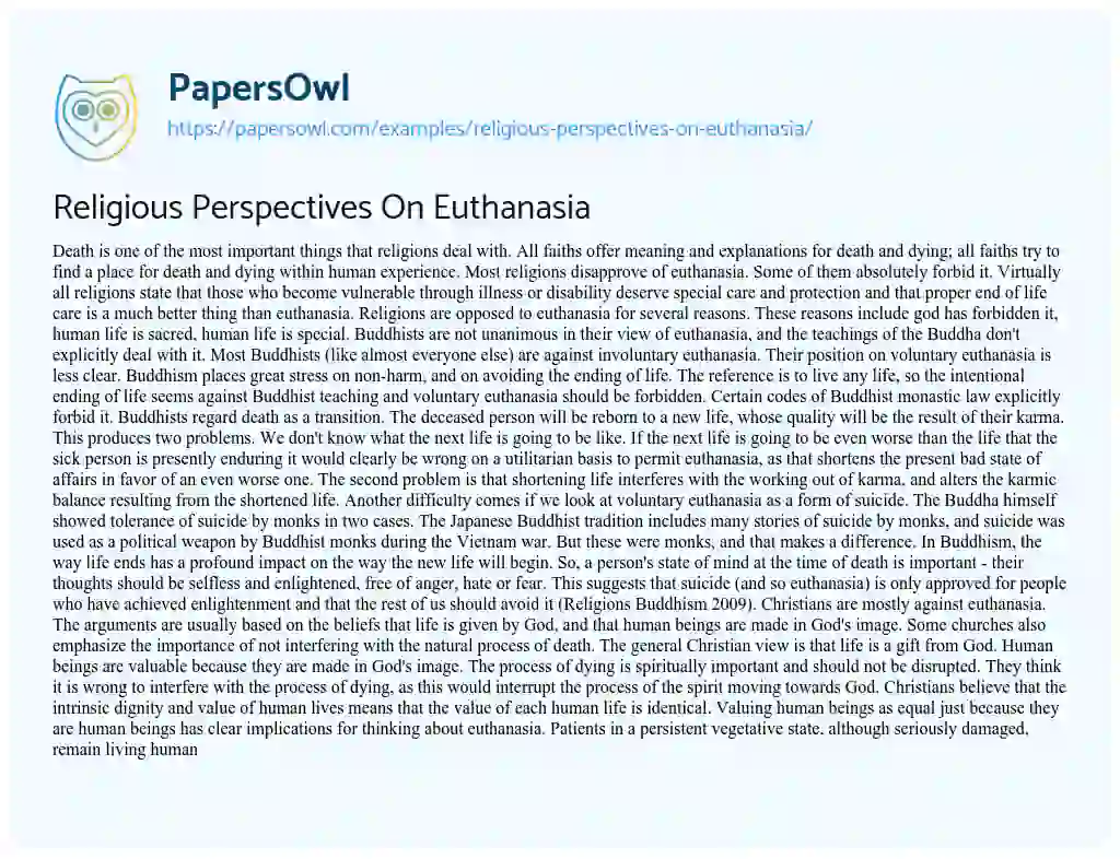 Essay on Religious Perspectives on Euthanasia