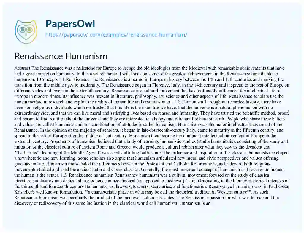 Renaissance Humanism essay