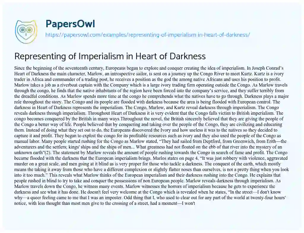 Essay on Representing of Imperialism in Heart of Darkness