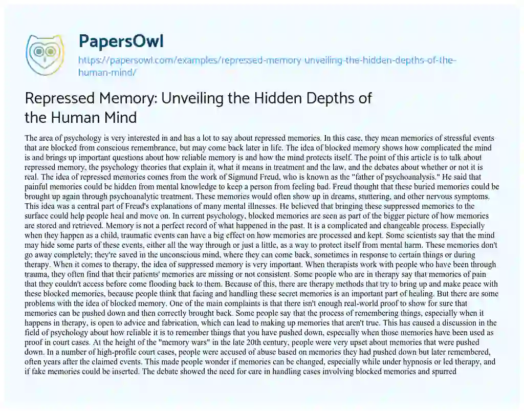 Essay on Repressed Memory: Unveiling the Hidden Depths of the Human Mind