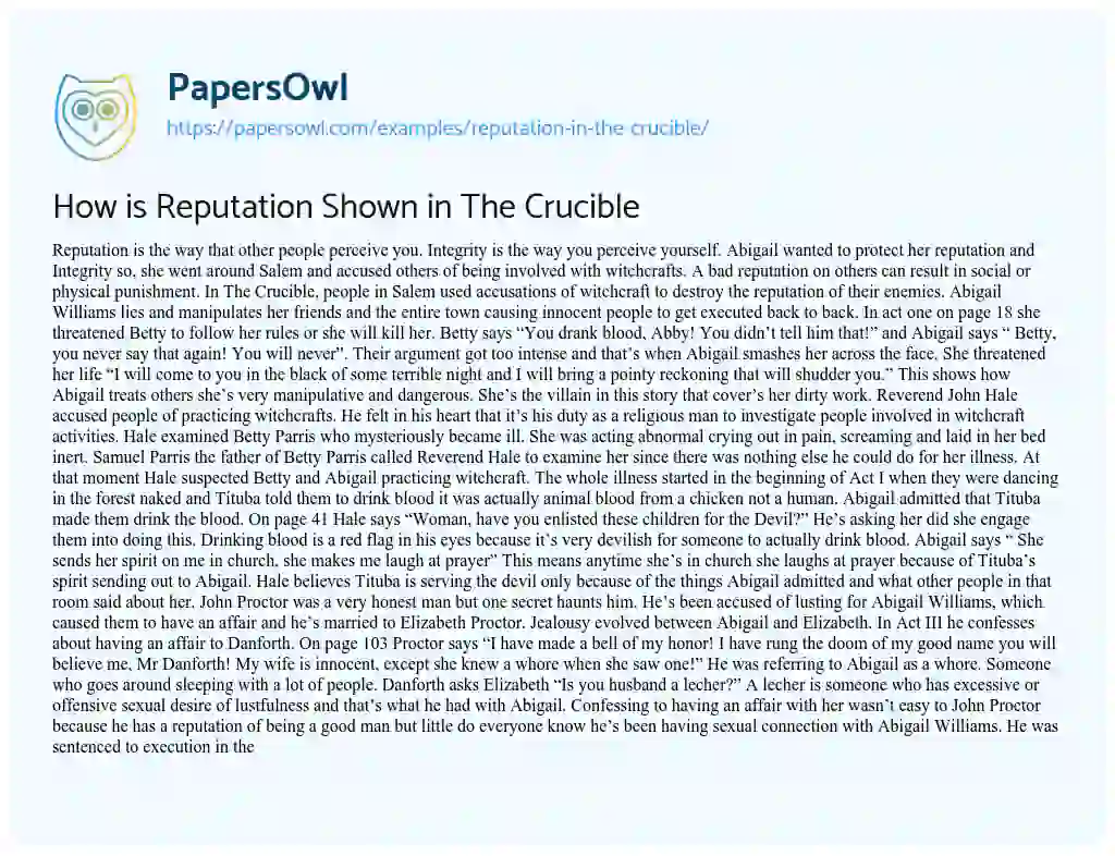 Essay on How is Reputation Shown in the Crucible