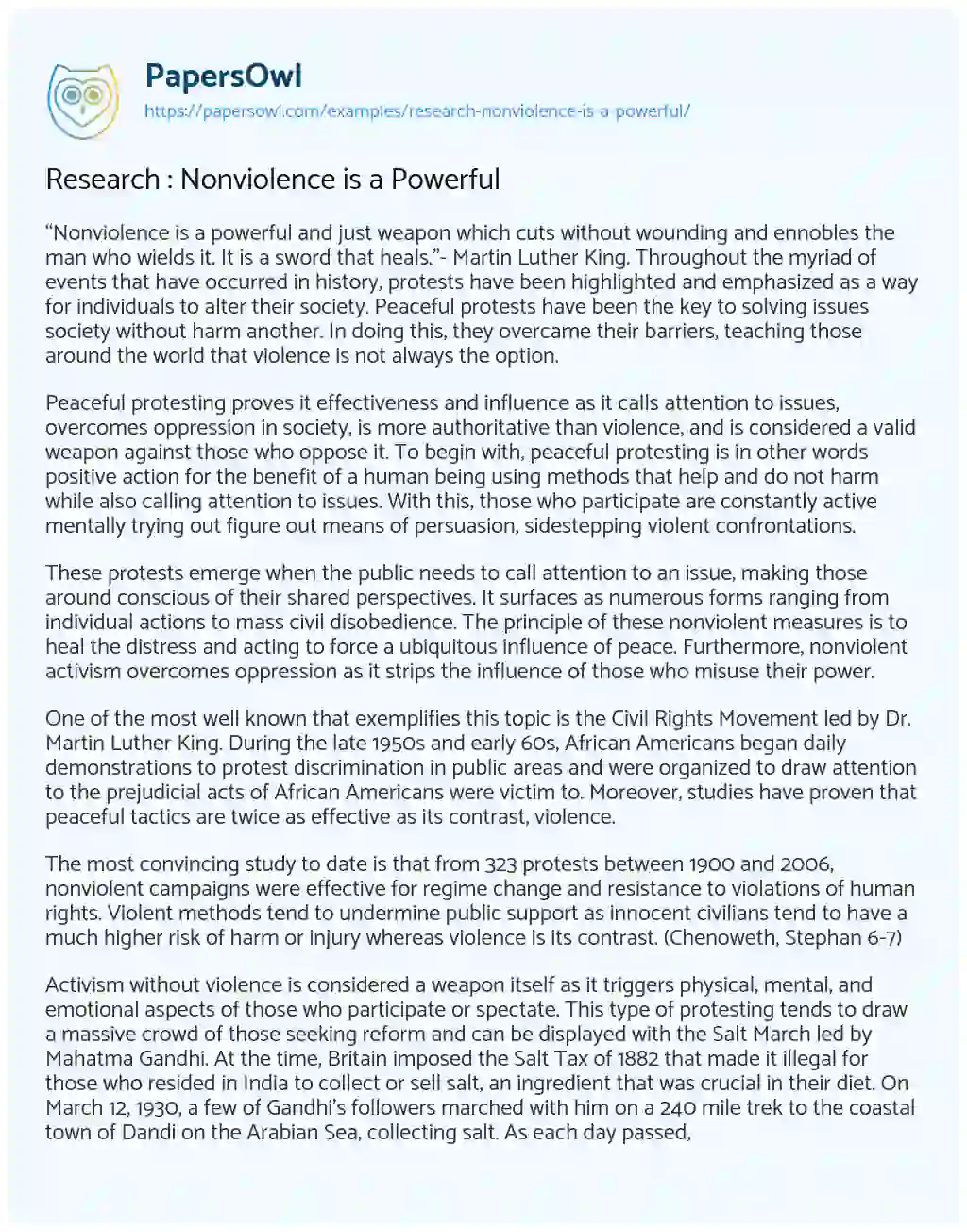 Essay on Research : Nonviolence is a Powerful