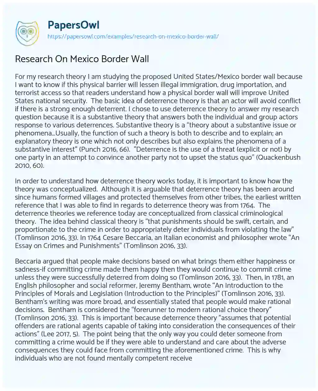 Essay on Research on Mexico Border Wall