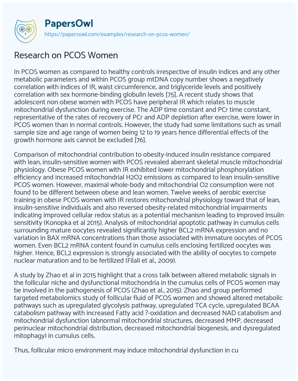 Essay on Research on PCOS Women