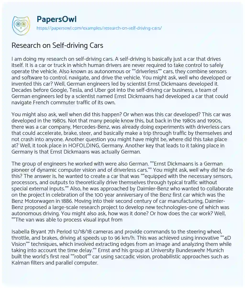 Essay on Research on Self-driving Cars