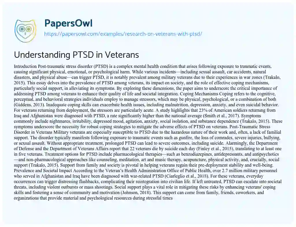 research paper on veterans and ptsd