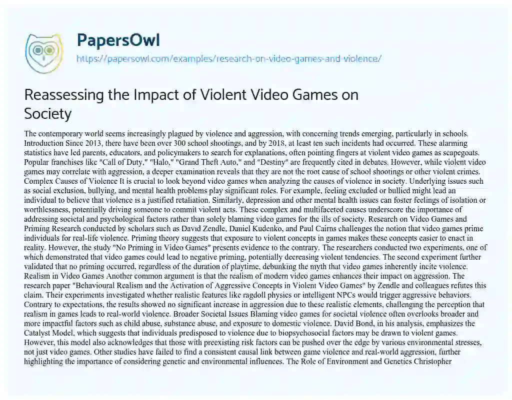 research paper on video game violence