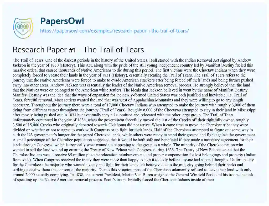 Research Paper #1 – the Trail of Tears essay
