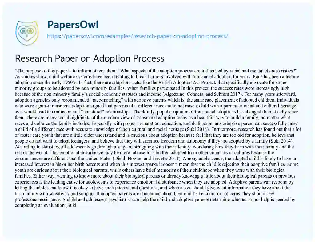 Essay on Research Paper on Adoption Process
