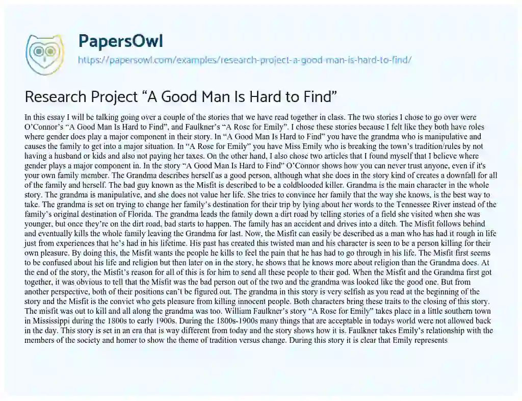 Essay on Research Project “A Good Man is Hard to Find”